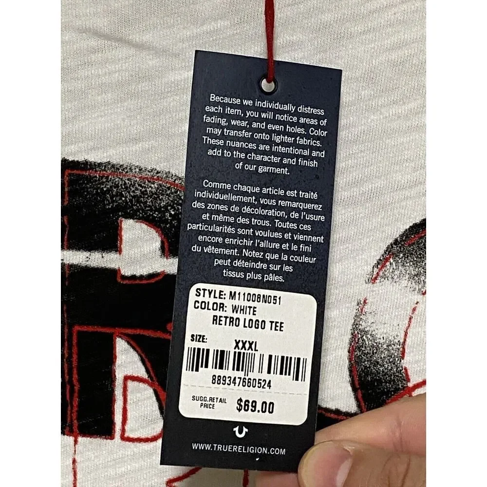 NWT True Religion Shirt Men 3XL White Spell Out Retro Streetwear Hip Hop VTG Y2K